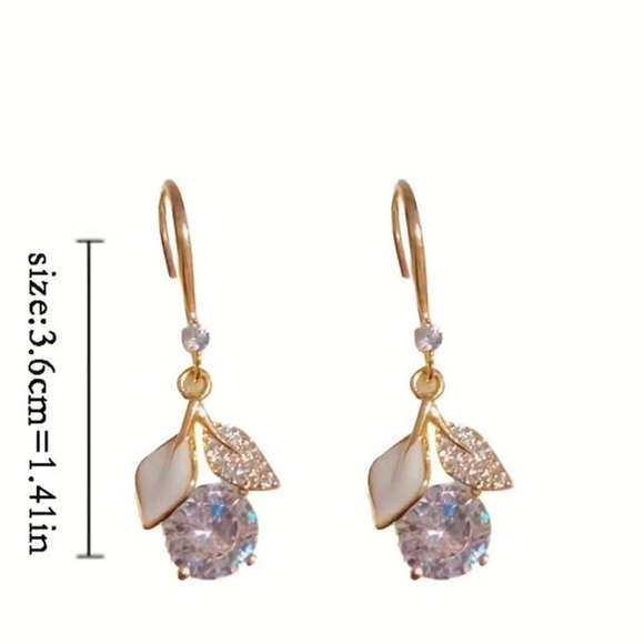 Zircon Ginkgo Leaf Hook Earrings Shiny Sparkle Dangle Drop Festive Sparkle‎ - Picture 11 of 16